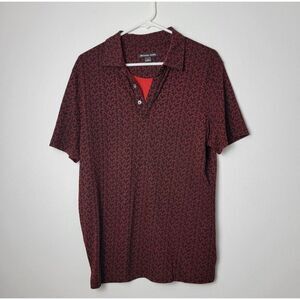 Michael Kors Men's Red & Black Signature Logo Monogram Polo Shirt Size Medium